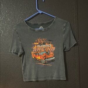 Black Graphic Short Sleeve Tee with Retro Design